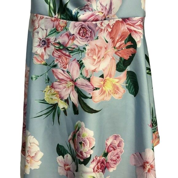 Quiz Womens Off Shoulder Fit & Flare Dress Sz 20 Blue Floral Detailed Hem  NEW - Picture 5 of 8